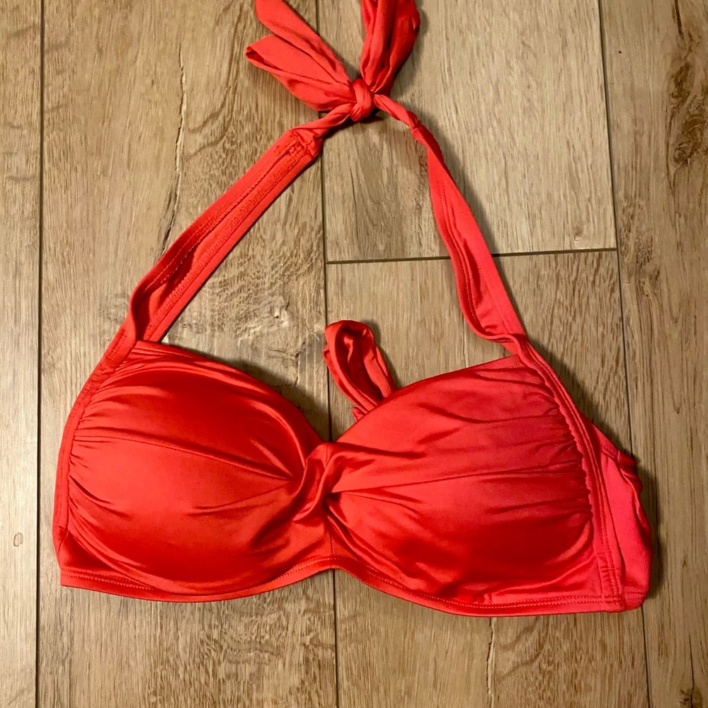 Red Pin-Up Retro Style Ruched Halter Bikini Top Size Large